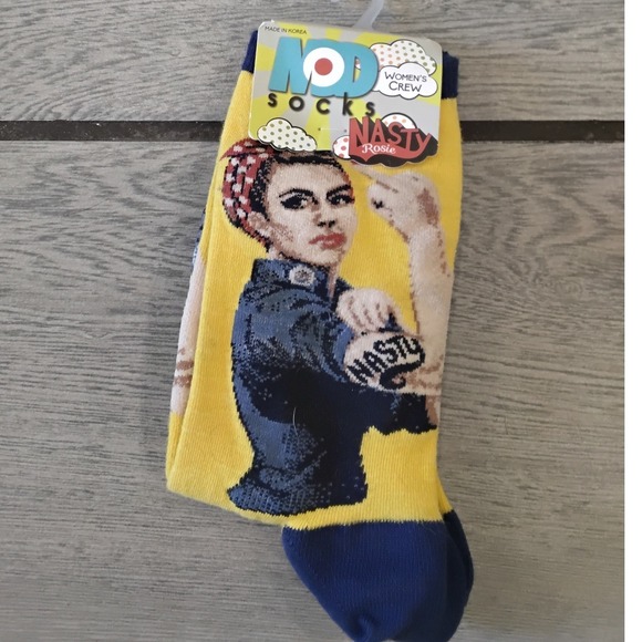 ModSocks Accessories - ModSocks Nasty Rosie Crew Socks Yellow Navy Rosie the Riveter Feminist Empower